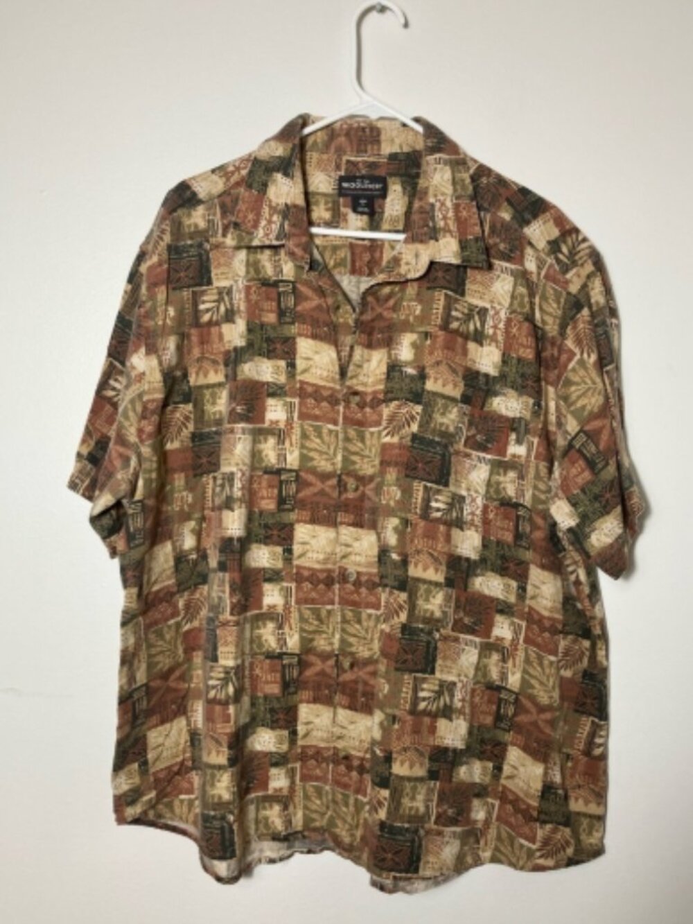 Woolrich Men Paprika Primitive‎ Blocks SS Beige Green Button Up Shirt Sz XL